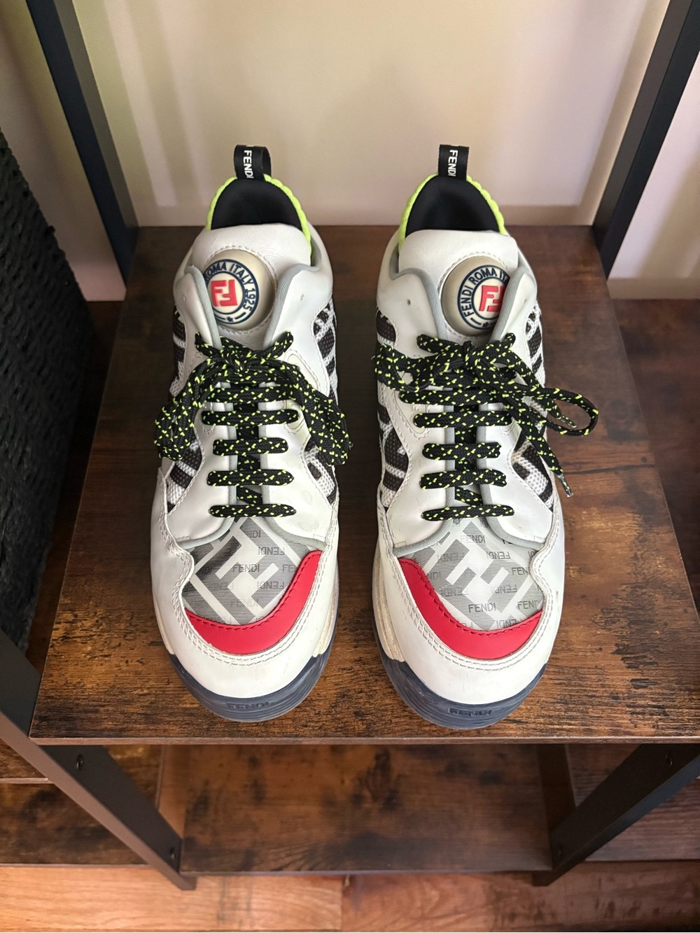 Fendi Force FF Monogram Leather Platform Sneakers White Multicolor EU 38, Sz 7.5